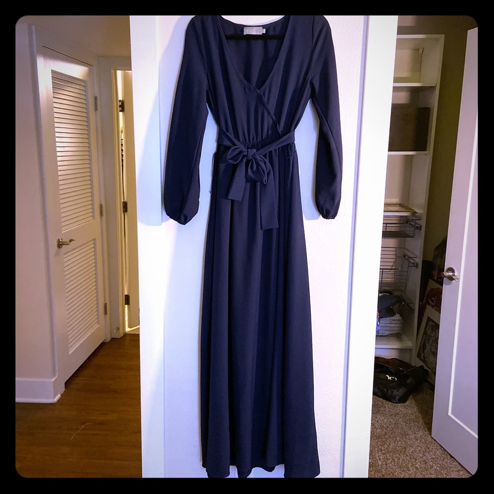 Asher Navy Floor Length Bell Sleeve Dress